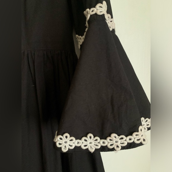 Batsheva Marina Black Cotton Poplin Dress White Trim Bell Sleeves 8 - Picture 5 of 6